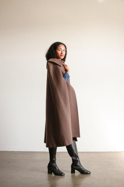 1970s Biba Mocha Felt Wool Cape