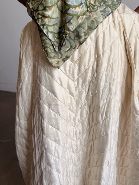 Antique Cream Silk Quilted Maxi Skirt
