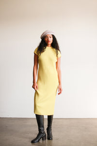 1960s Marchesa Yellow Ribbed Midi Dress