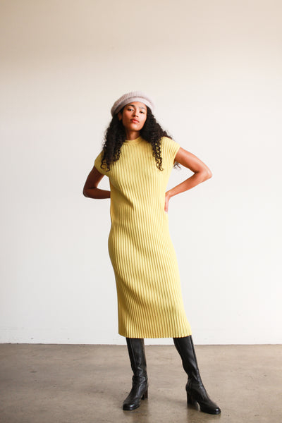 1960s Marchesa Yellow Ribbed Midi Dress