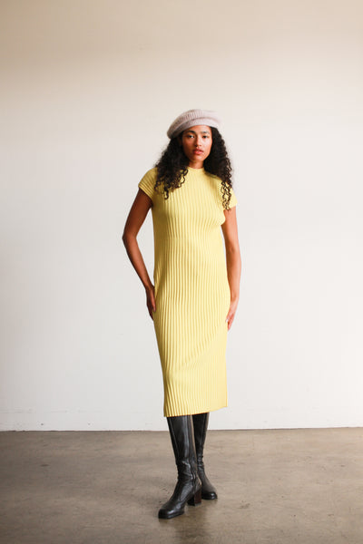 1960s Marchesa Yellow Ribbed Midi Dress