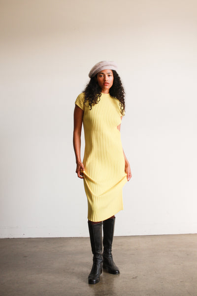 1960s Marchesa Yellow Ribbed Midi Dress