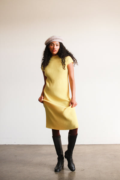 1960s Marchesa Yellow Ribbed Midi Dress