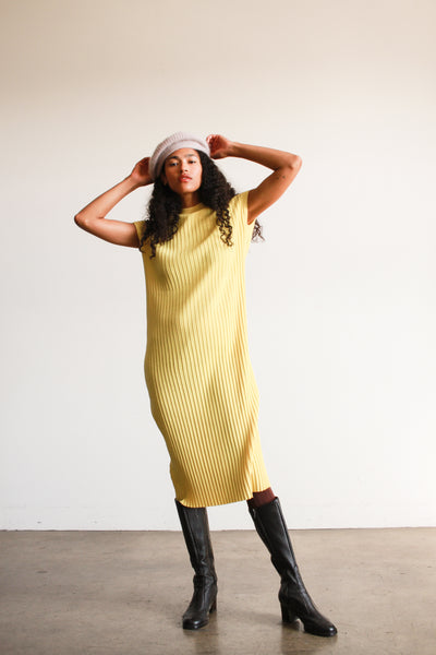 1960s Marchesa Yellow Ribbed Midi Dress