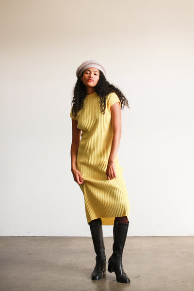 1960s Marchesa Yellow Ribbed Midi Dress