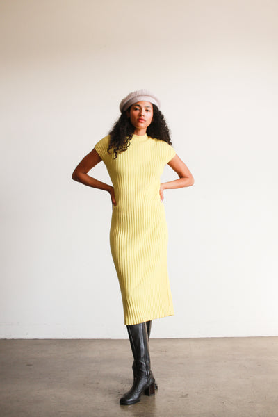 1960s Marchesa Yellow Ribbed Midi Dress