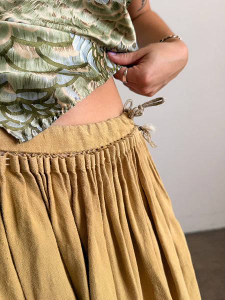 Antique Mustard Pleated Linen Maxi Skirt