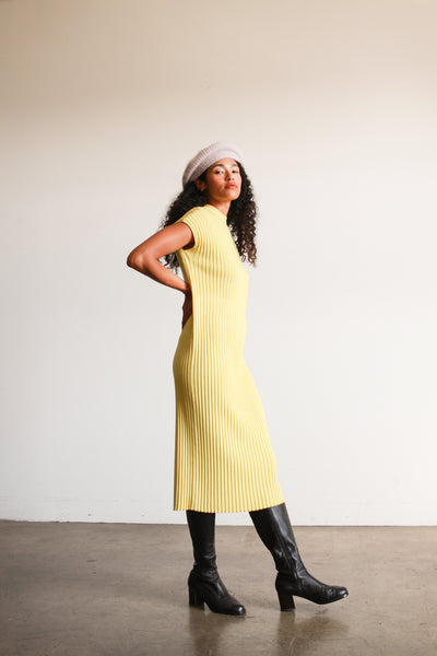 1960s Marchesa Yellow Ribbed Midi Dress