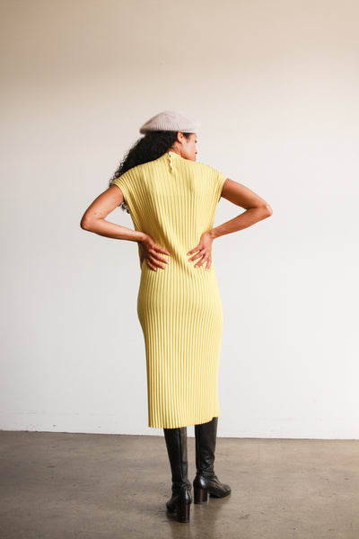 1960s Marchesa Yellow Ribbed Midi Dress