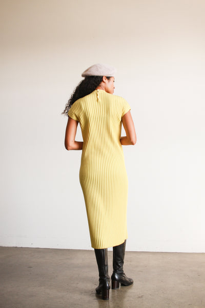 1960s Marchesa Yellow Ribbed Midi Dress