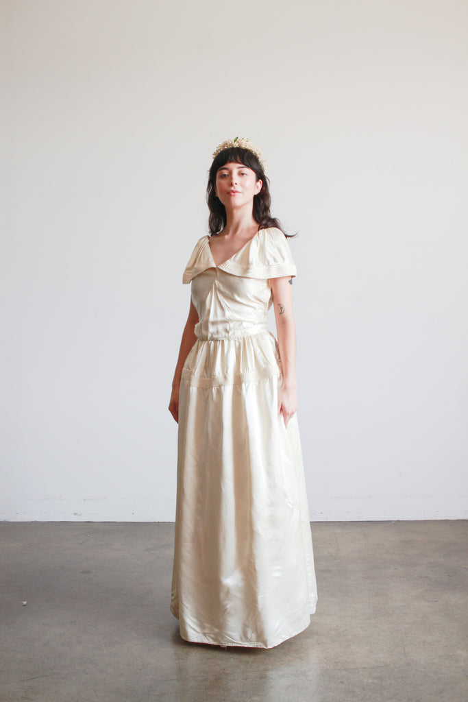 1940s Ivory Liquid Satin Off Shoulder Dress 1940s Ivory Liquid Satin Off Shoulder Dress