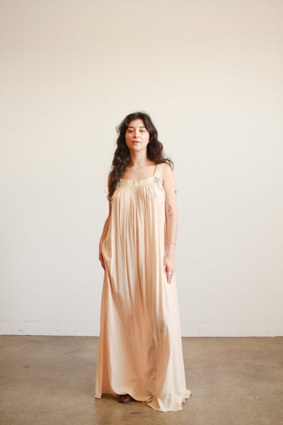 Antique Champagne Silk Charmeuse Ribbon Work Night Gown