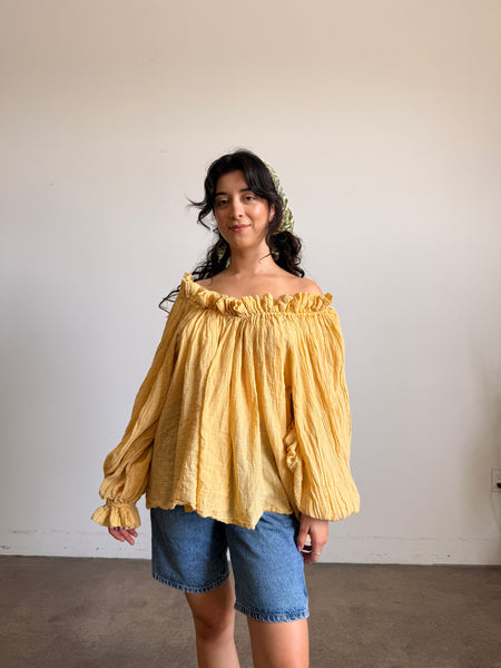 1980s Goldenrod Gauzy Smock Blouse