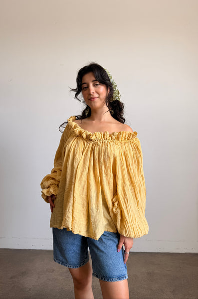 1980s Goldenrod Gauzy Smock Blouse