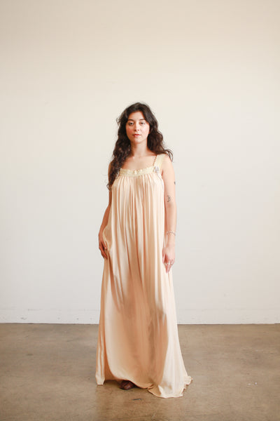 Antique Champagne Silk Charmeuse Ribbon Work Night Gown