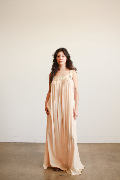 Antique Champagne Silk Charmeuse Ribbon Work Night Gown