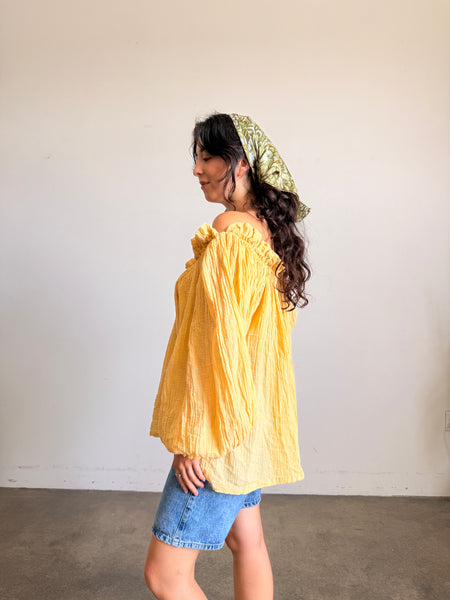 1980s Goldenrod Gauzy Smock Blouse