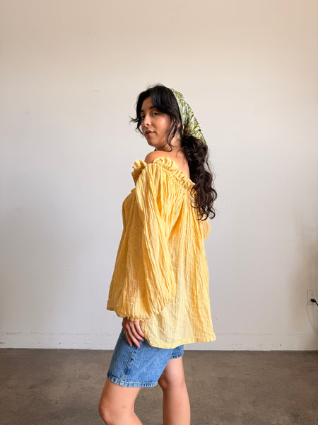 1980s Goldenrod Gauzy Smock Blouse
