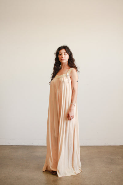 Antique Champagne Silk Charmeuse Ribbon Work Night Gown