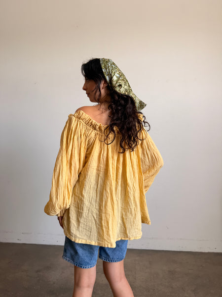 1980s Goldenrod Gauzy Smock Blouse