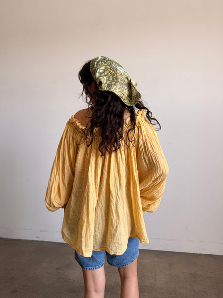 1980s Goldenrod Gauzy Smock Blouse