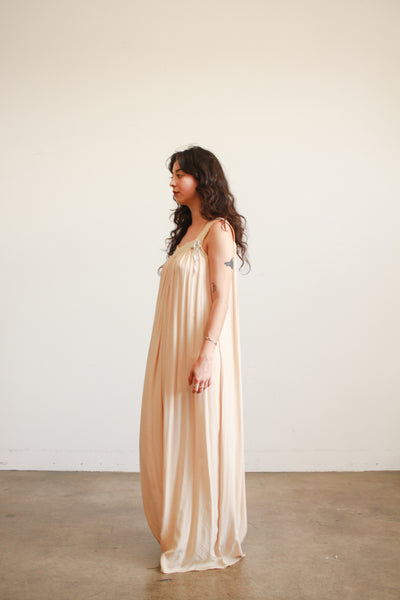 Antique Champagne Silk Charmeuse Ribbon Work Night Gown