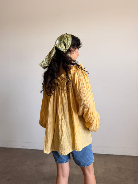 1980s Goldenrod Gauzy Smock Blouse