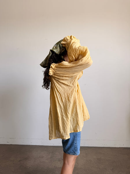 1980s Goldenrod Gauzy Smock Blouse