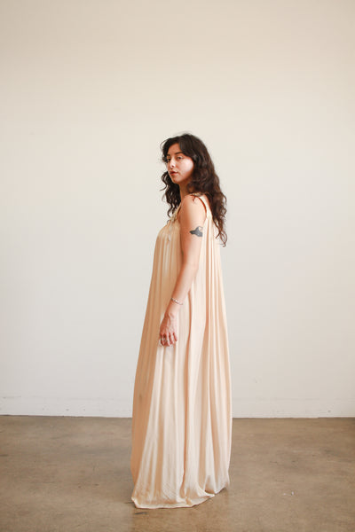Antique Champagne Silk Charmeuse Ribbon Work Night Gown