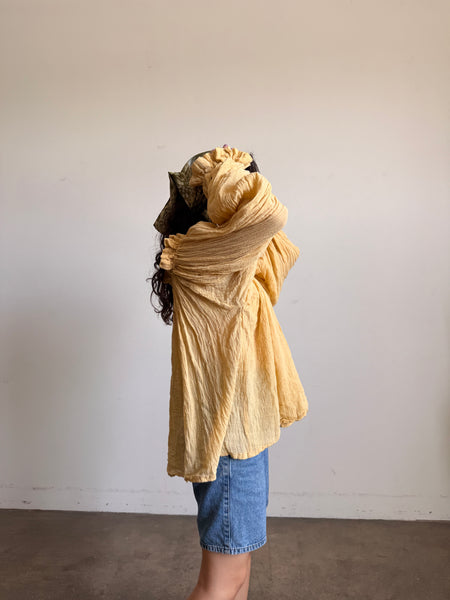 1980s Goldenrod Gauzy Smock Blouse
