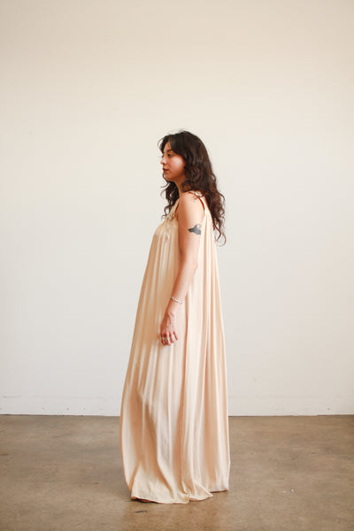 Antique Champagne Silk Charmeuse Ribbon Work Night Gown