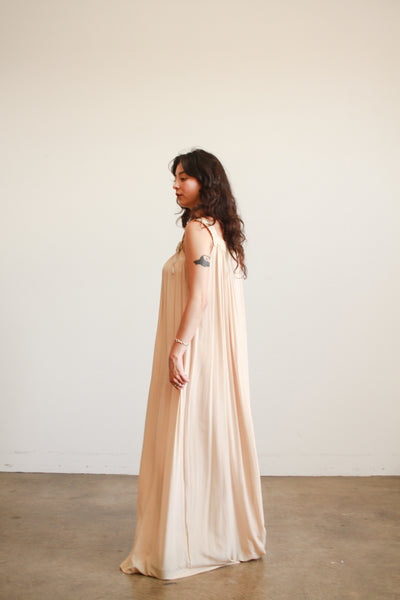 Antique Champagne Silk Charmeuse Ribbon Work Night Gown