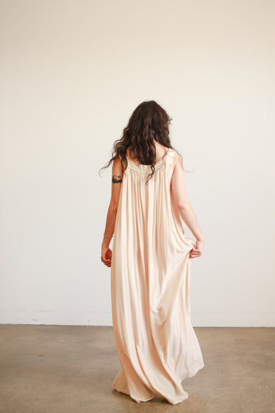 Antique Champagne Silk Charmeuse Ribbon Work Night Gown