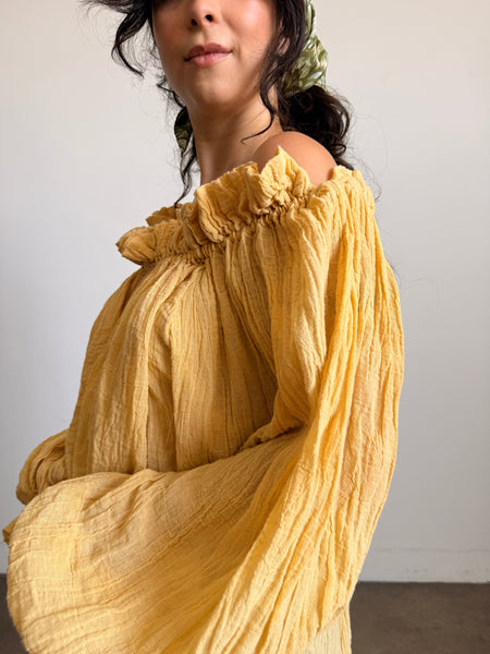 1980s Goldenrod Gauzy Smock Blouse