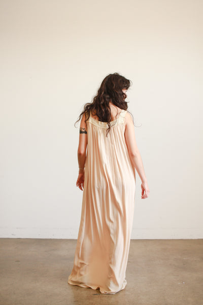 Antique Champagne Silk Charmeuse Ribbon Work Night Gown