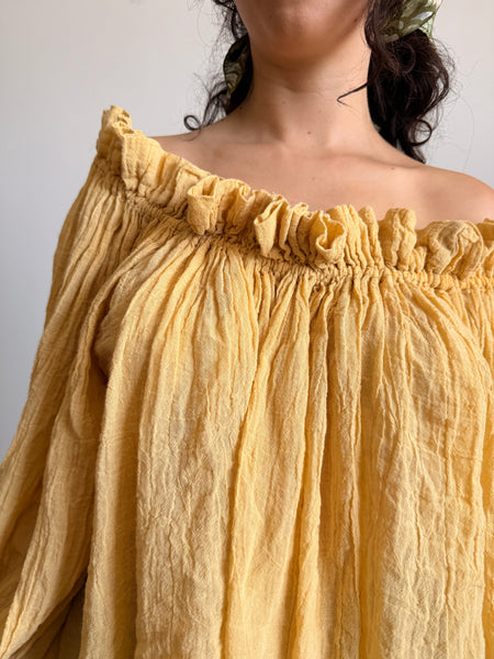 1980s Goldenrod Gauzy Smock Blouse