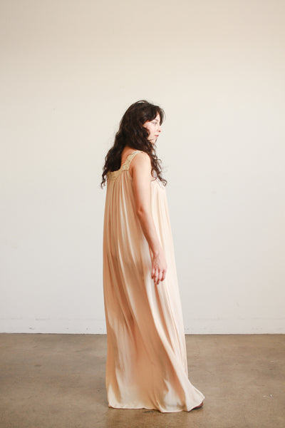 Antique Champagne Silk Charmeuse Ribbon Work Night Gown