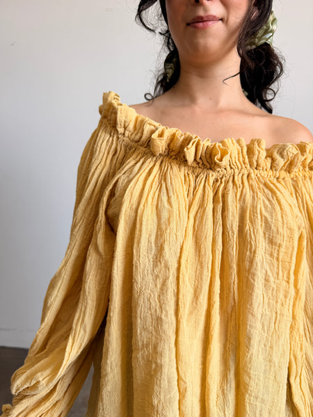 1980s Goldenrod Gauzy Smock Blouse