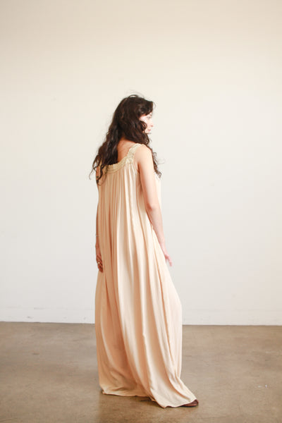 Antique Champagne Silk Charmeuse Ribbon Work Night Gown