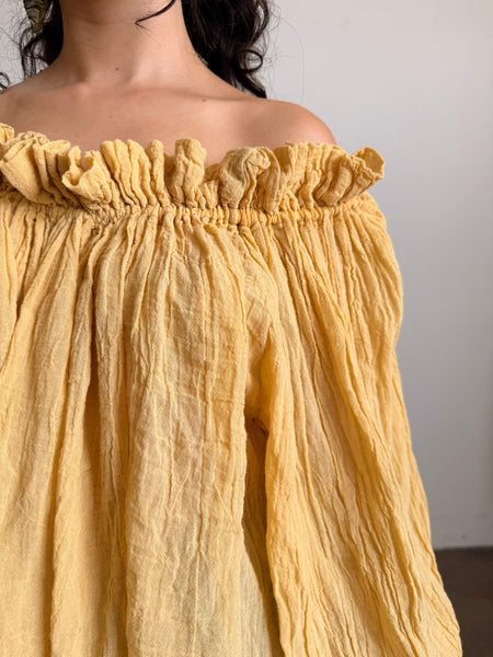 1980s Goldenrod Gauzy Smock Blouse