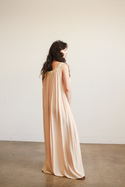 Antique Champagne Silk Charmeuse Ribbon Work Night Gown