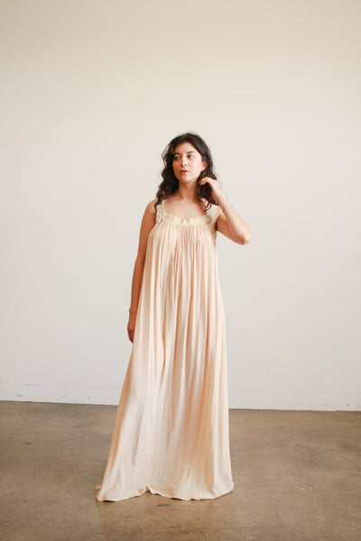 Antique Champagne Silk Charmeuse Ribbon Work Night Gown