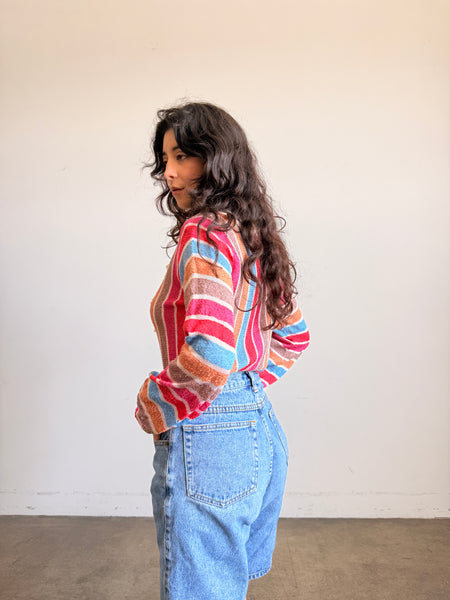 1980s Multi Color Striped Knit Sweater