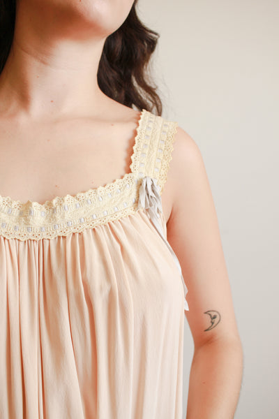 Antique Champagne Silk Charmeuse Ribbon Work Night Gown