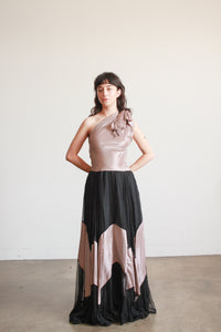 1940s Mauve Pinstripe Tulle Gown