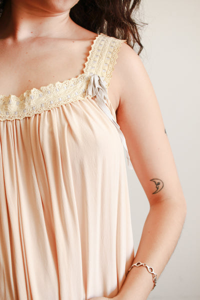 Antique Champagne Silk Charmeuse Ribbon Work Night Gown