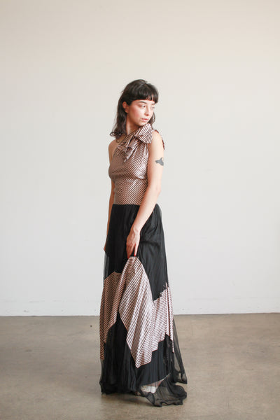 1940s Mauve Pinstripe Tulle Gown
