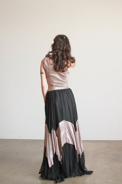 1940s Mauve Pinstripe Tulle Gown