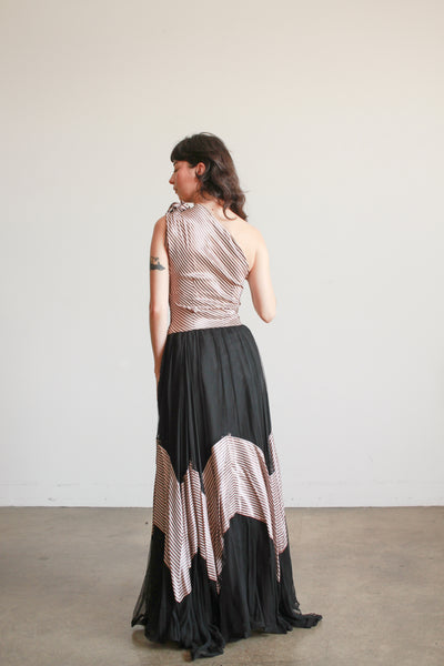 1940s Mauve Pinstripe Tulle Gown