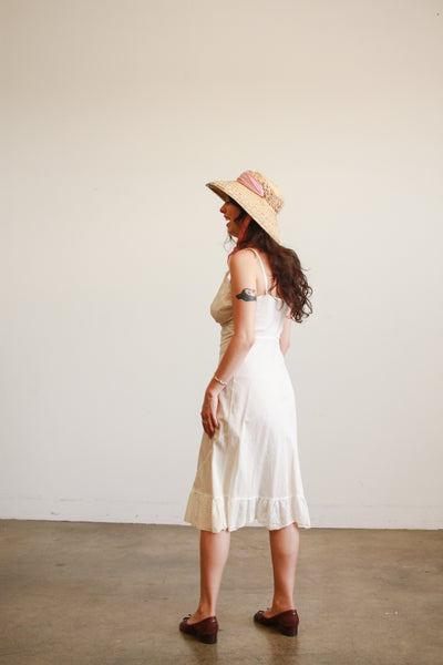 1950s Cotton Voile Eyelet Midi Dress